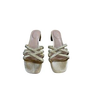 Bandolino Gold Metallic Strappy Square Toe Block Heel Mules Sandals 9.5M